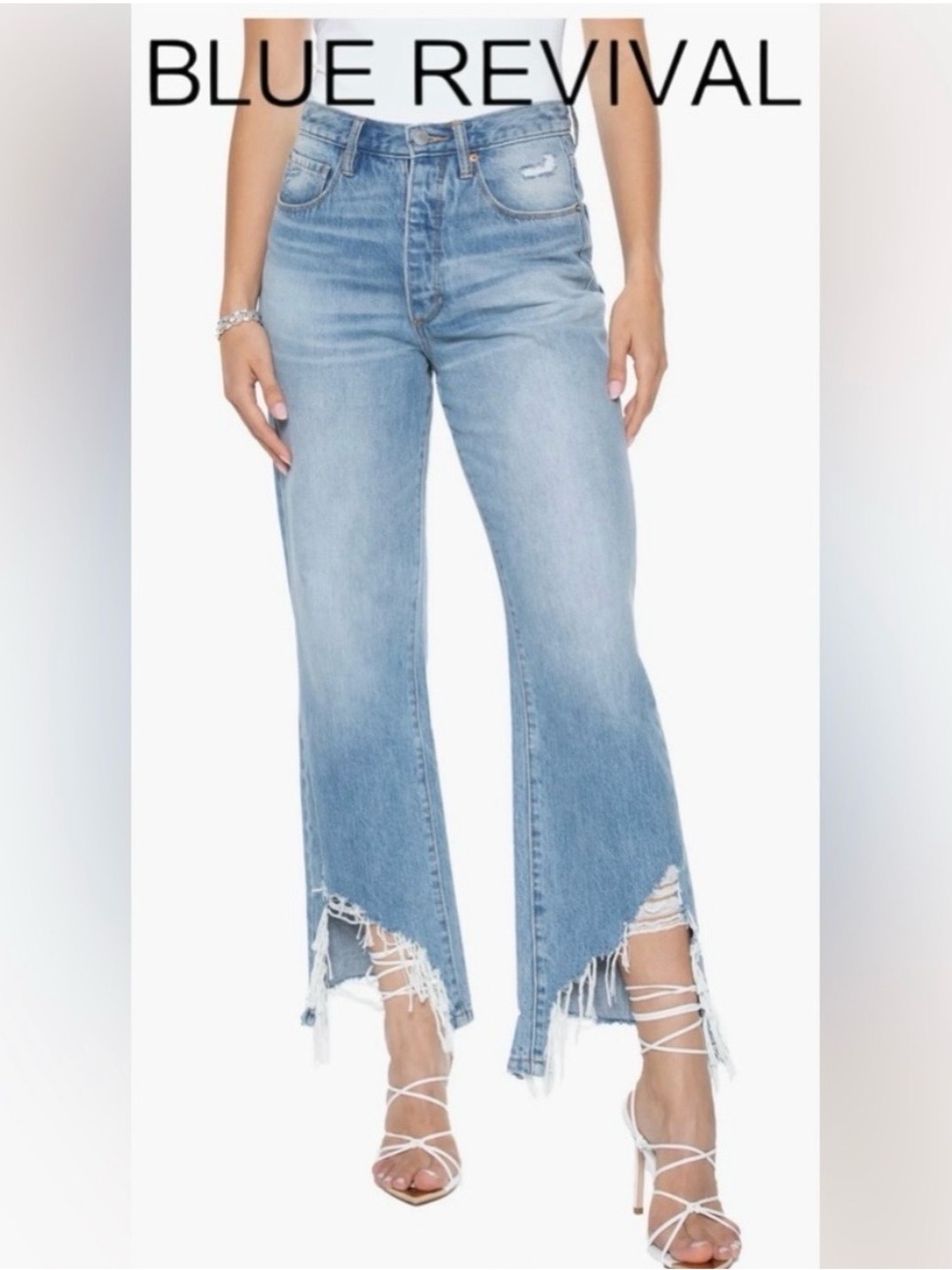 Blue Revival Chop Shop High Rise Straight Jeans Athens Raw Hem Size 28
